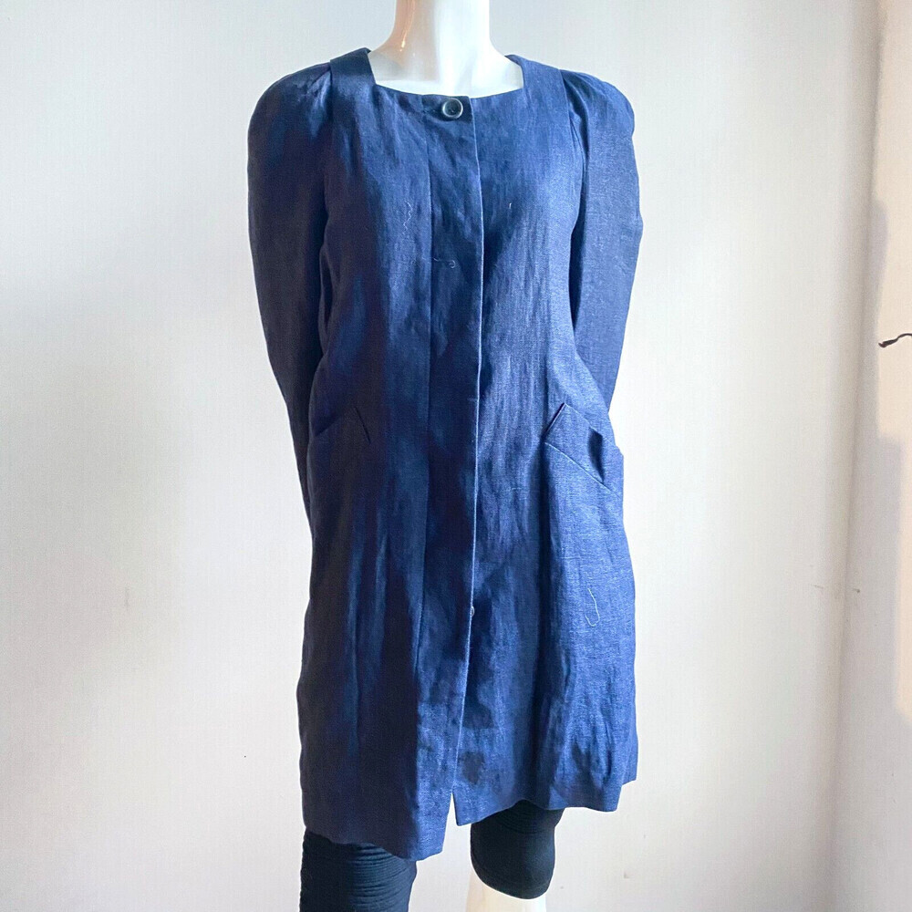 NWT Camptoir des Cotonniers Blue Linen Lagenlook Casual Long Blazer S/34